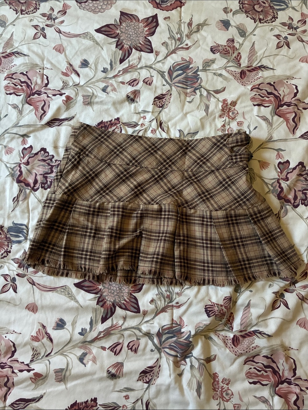 Speechless Plaid Ruffle Hem Mini Skirt in Brown and Tan